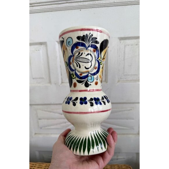 Vintage 70's Mexico Flower Vase Signed CE 9" Boho Decor - Picture 2 of 9